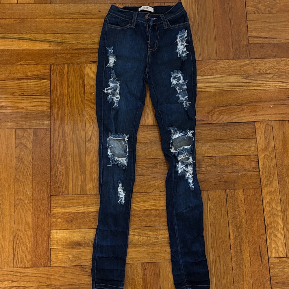 Vibrant Dark Blue Distressed Skinny Jeans